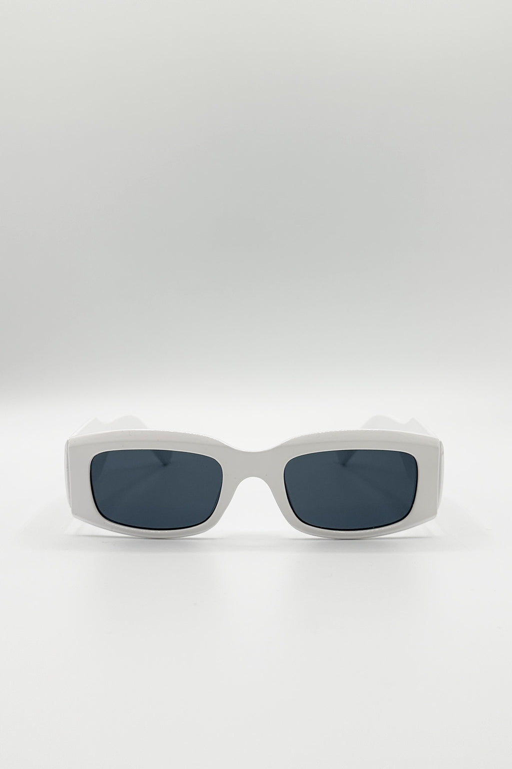 Chunky Rectangle Sunglasses with Wide Arms in White