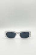 Chunky Rectangle Sunglasses with Wide Arms in White