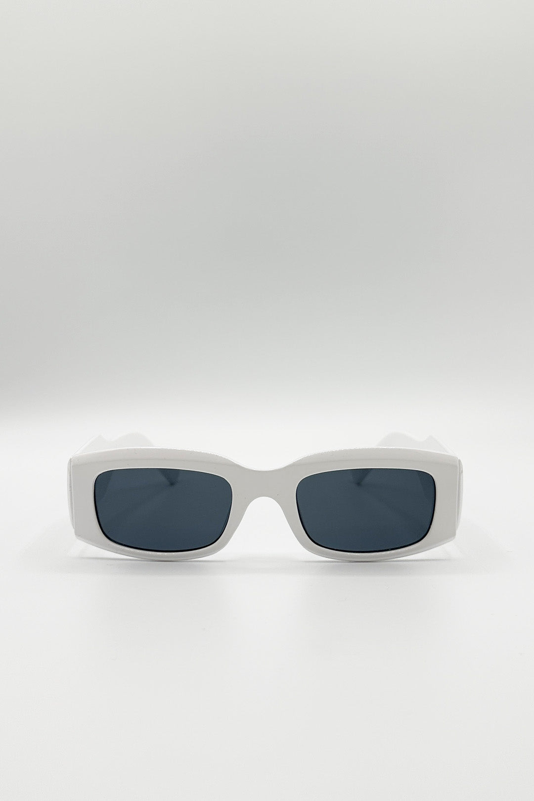 Chunky Rectangle Sunglasses with Wide Arms in White