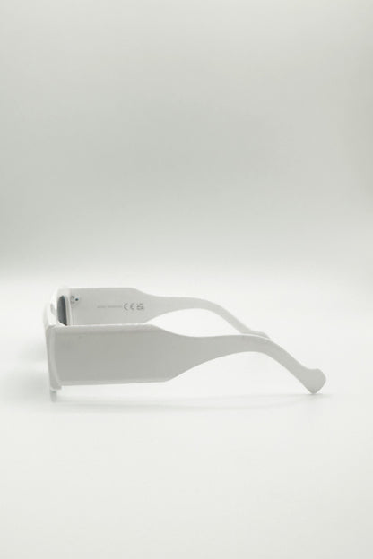 Chunky Rectangle Sunglasses with Wide Arms in White