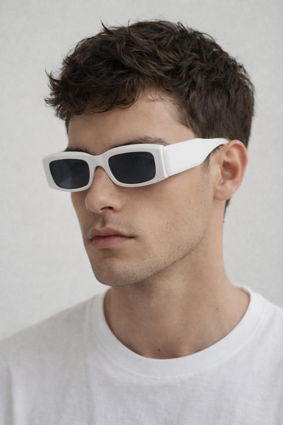 Chunky Rectangle Sunglasses with Wide Arms in White