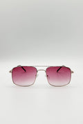 Metal Frame Square Aviator Sunglasses In Gold Pink