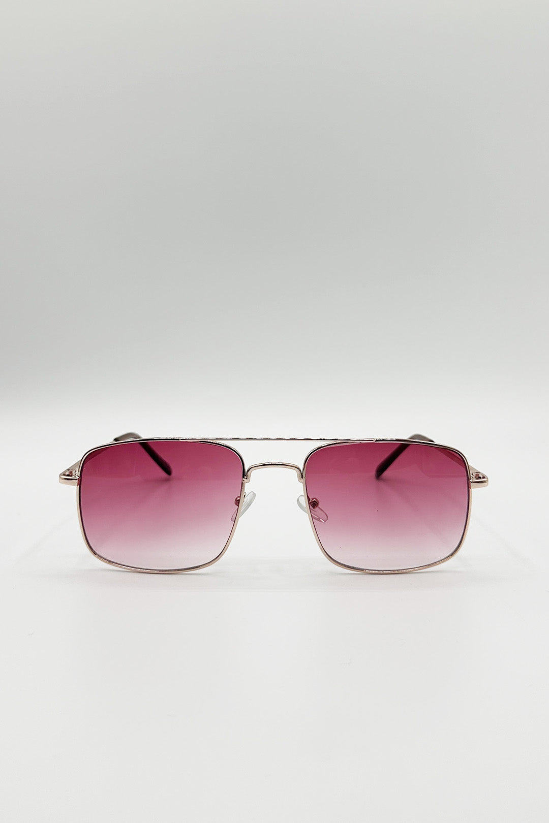 Metal Frame Square Aviator Sunglasses In Gold Pink