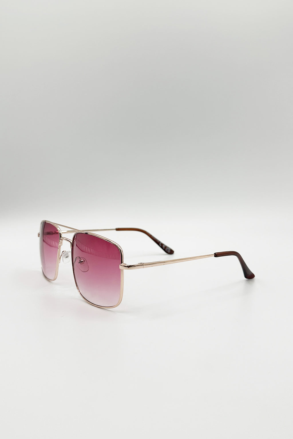 Metal Frame Square Aviator Sunglasses In Gold Pink