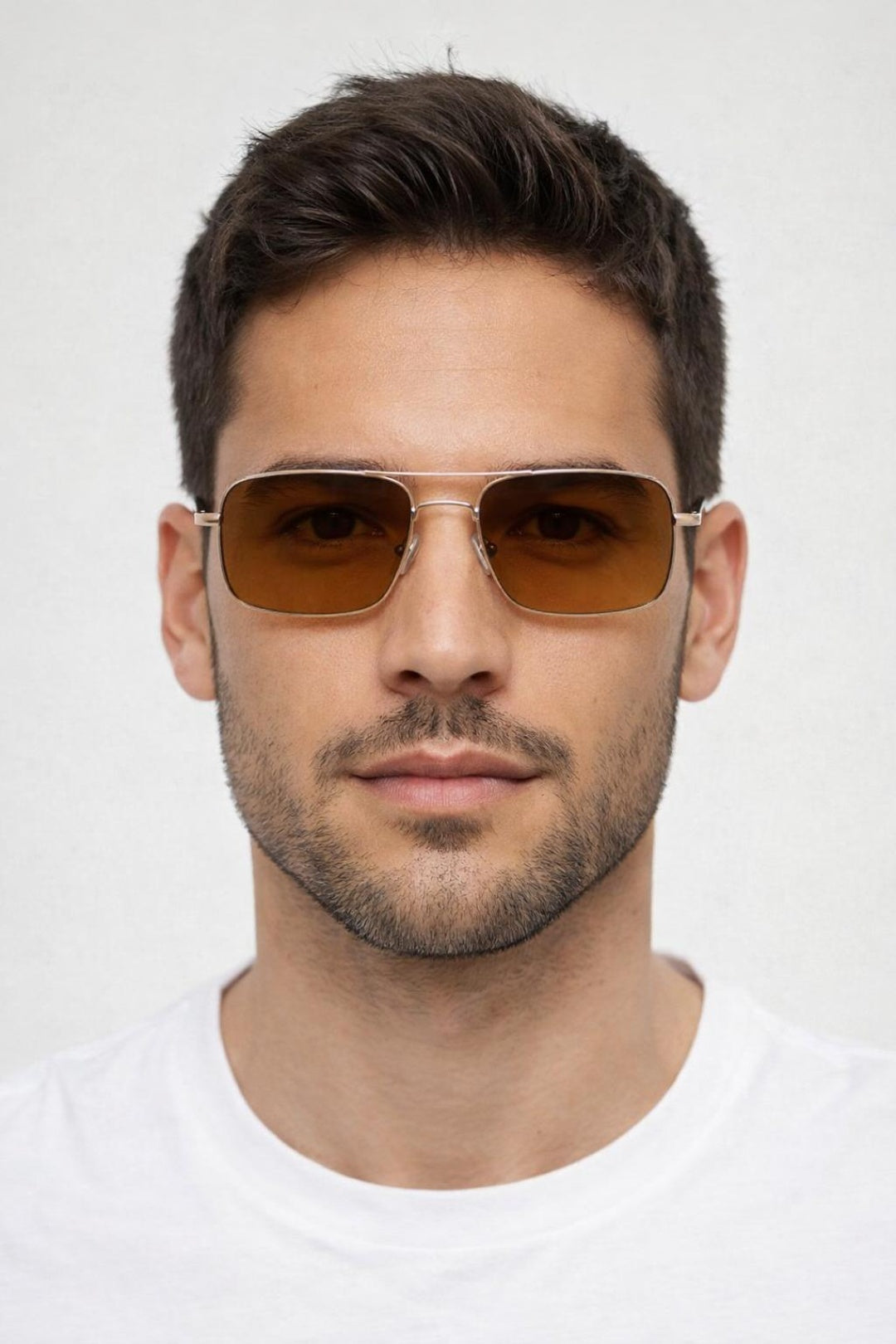 Metal Frame Square Aviator Sunglasses In Gold