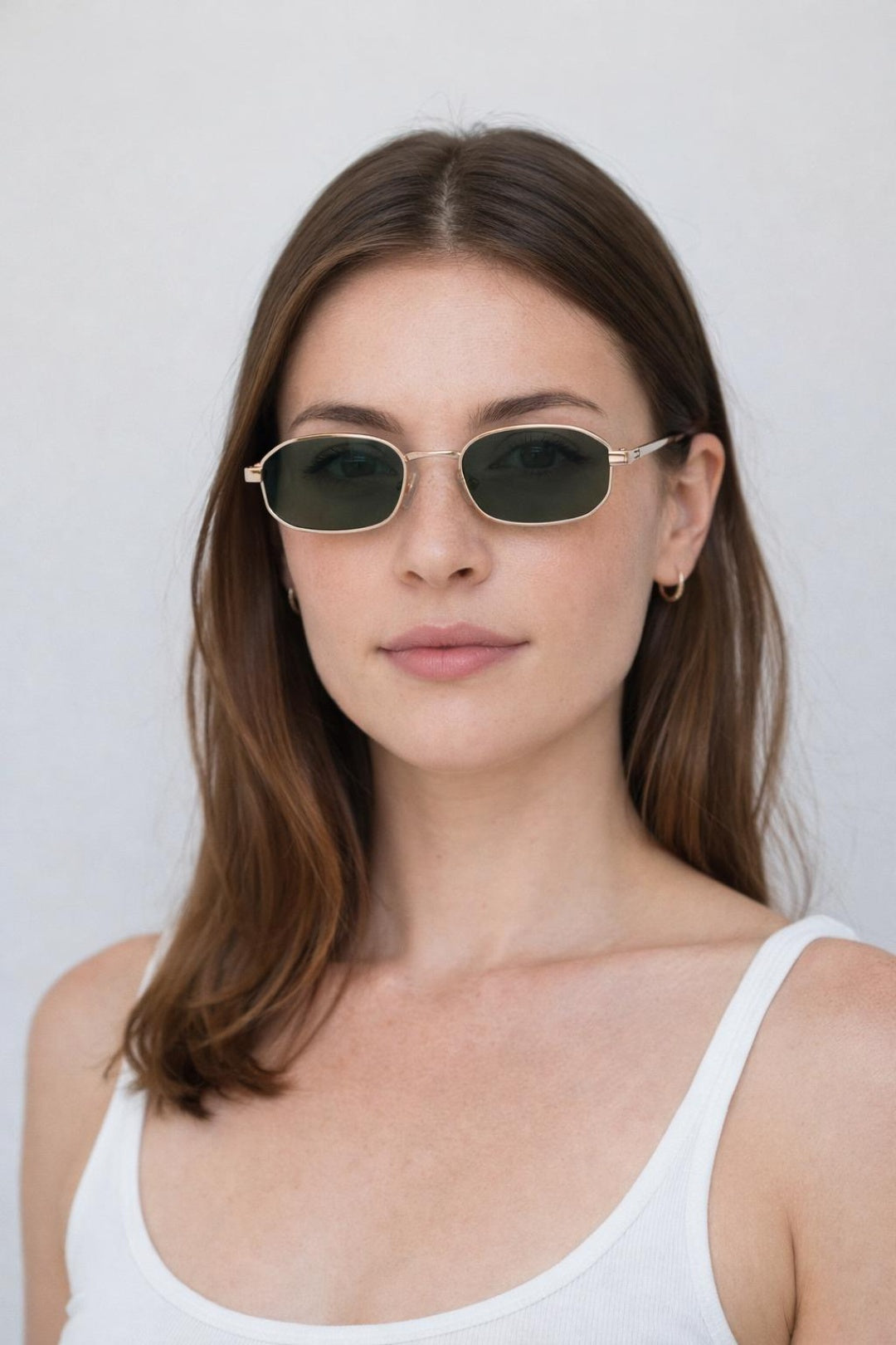 Slim Oval Metal Frame Sunglasses In Silver Khaki