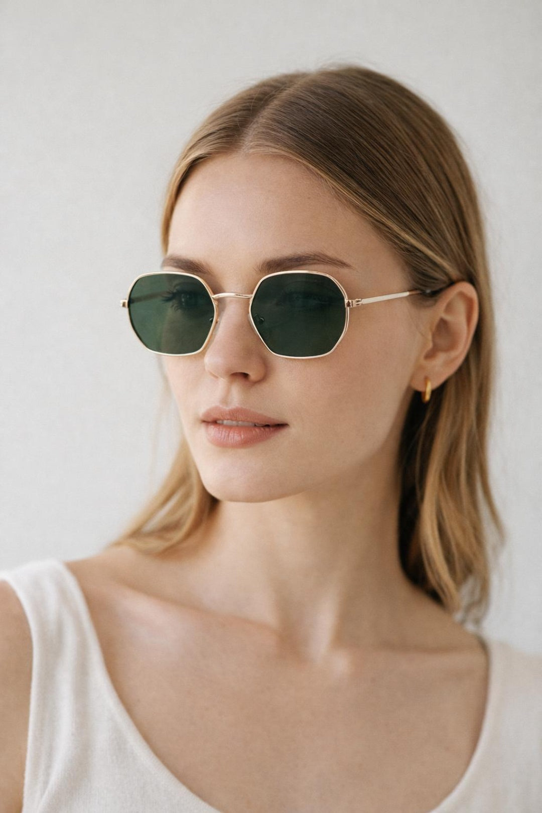 Metal Frame Hexagon Sunglasses In Gold Khaki