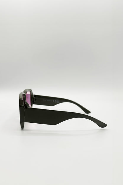 Oversized Square Frame Sunglasses In Grey with Pink Mirror Lenses
