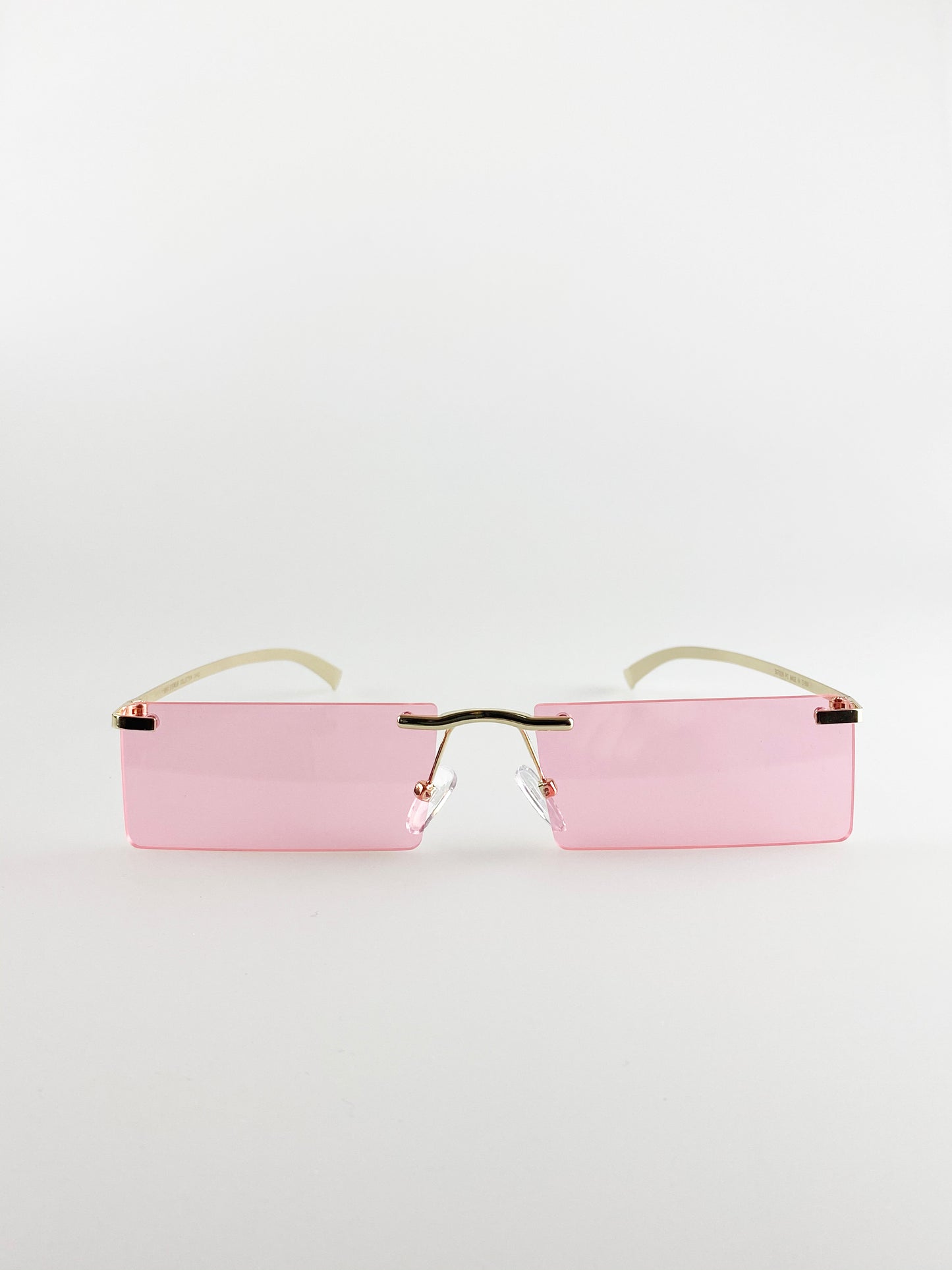 Pink Frameless Rectangle Sunglasses with Metal Arms