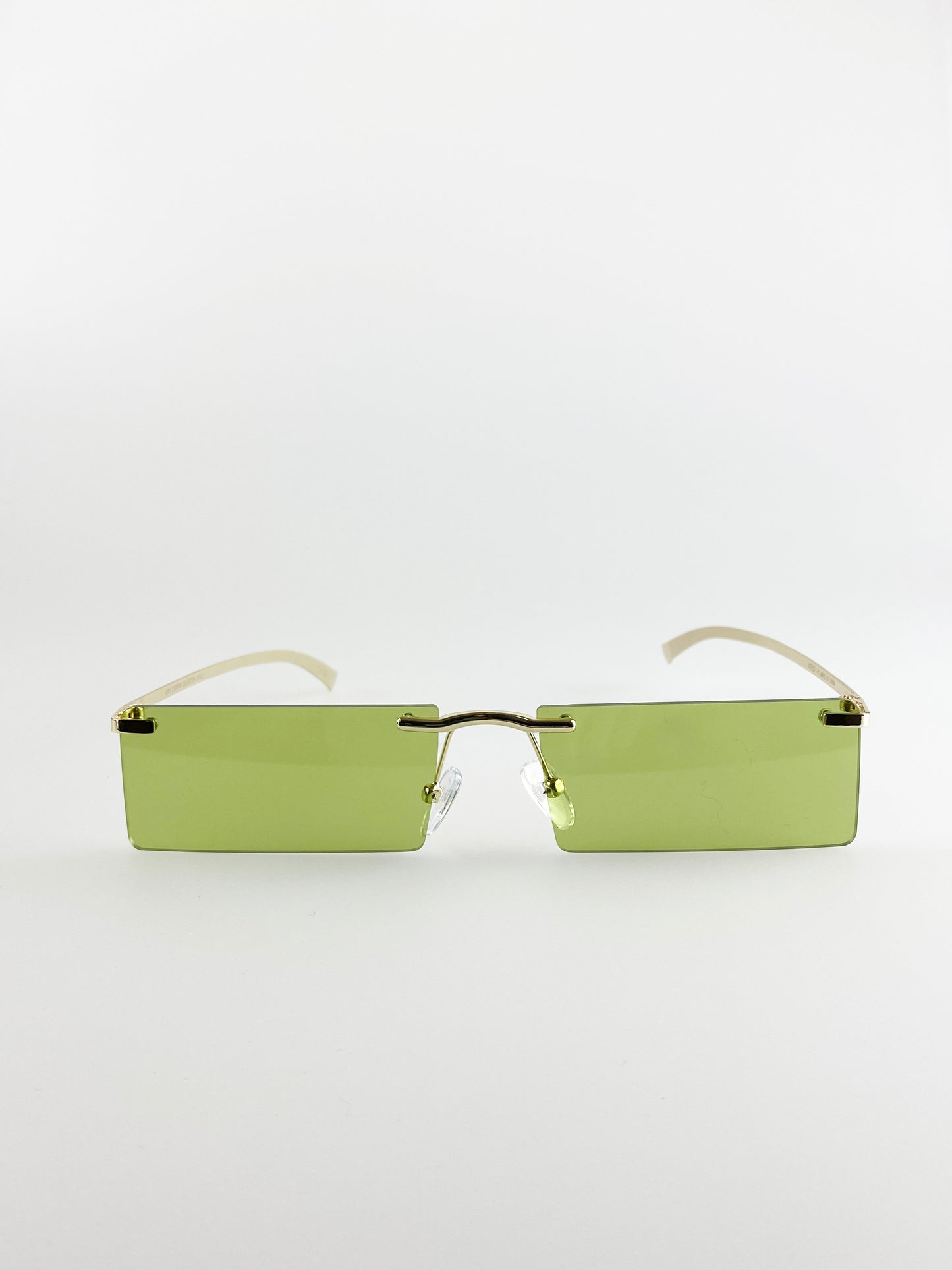 Green Frameless Rectangle Sunglasses with Metal Arms