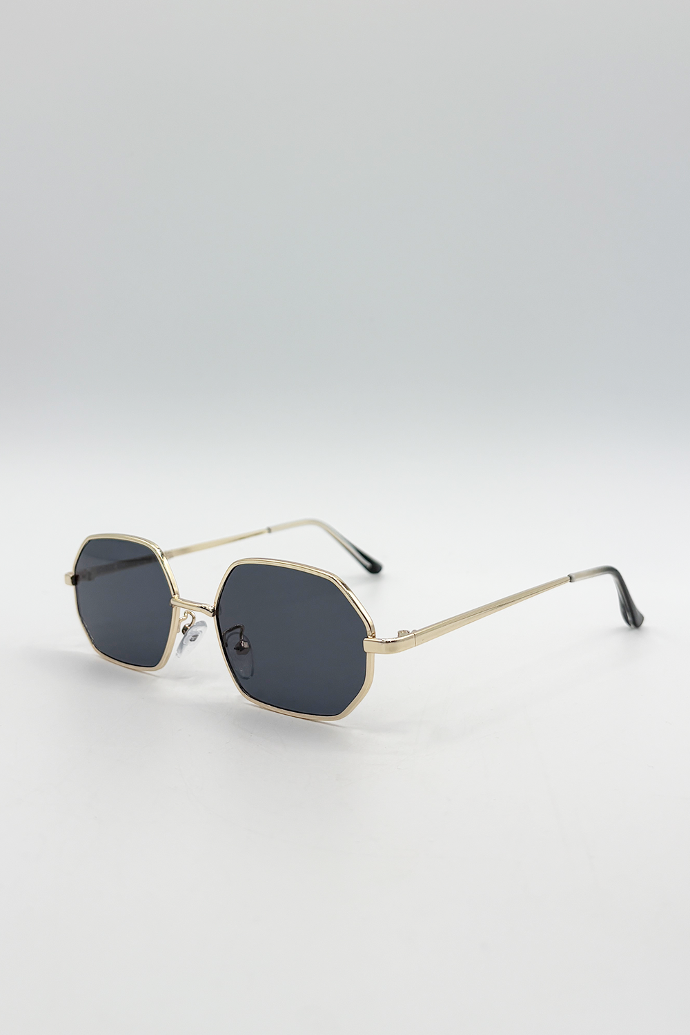 Oval Geometric Metal Frame Sunglasses Black Gold