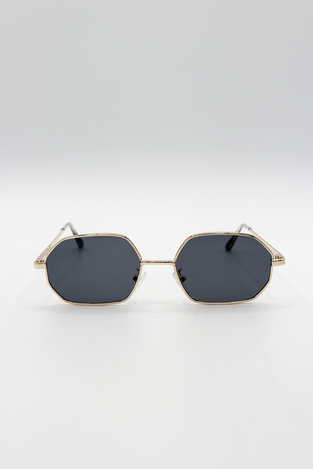 Oval Geometric Metal Frame Sunglasses Black Gold