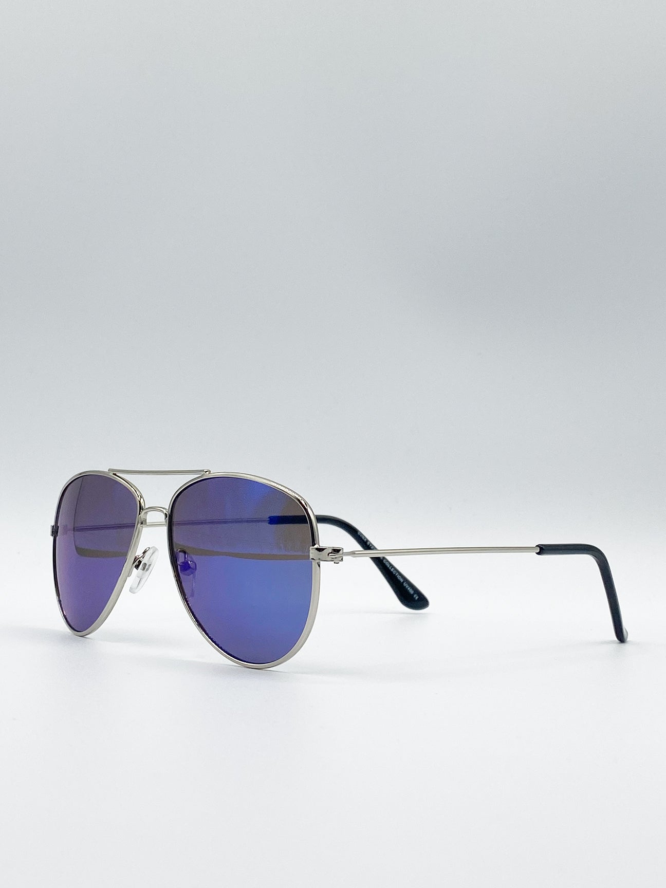 Kids Silver Frame Aviator Sunglasses With Blue Mirrored Lenses