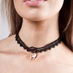 Black Lace Choker With Reindeer Charm