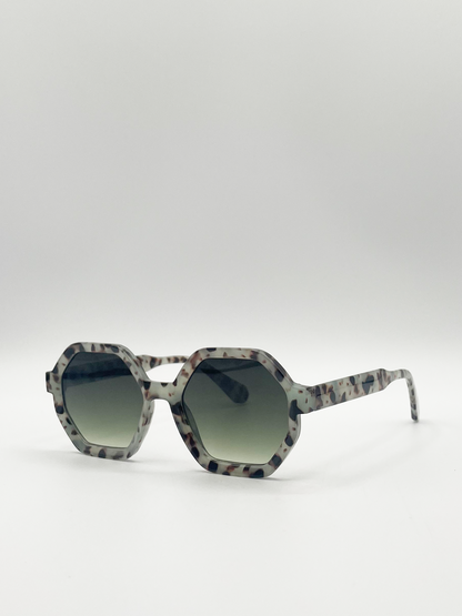 Pale grey tortoiseshell oversized hexagon Sunglasses