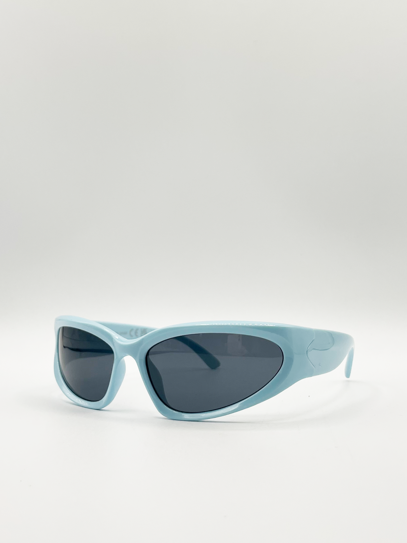 Baby Blue Racer Style Sunglasses with Black Lenses