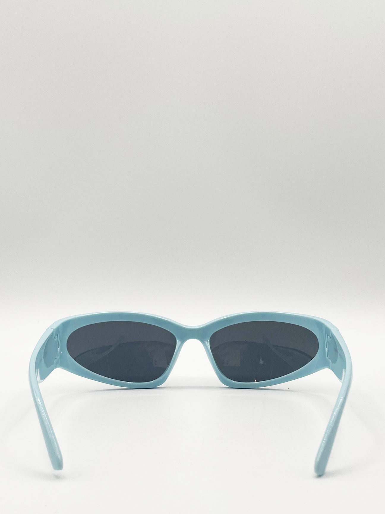 Baby Blue Racer Style Sunglasses with Black Lenses