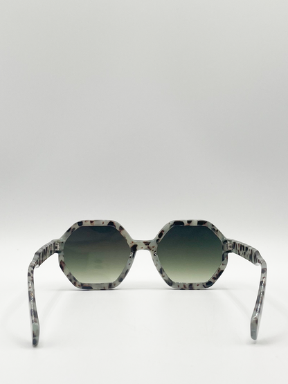 Pale grey tortoiseshell oversized hexagon Sunglasses