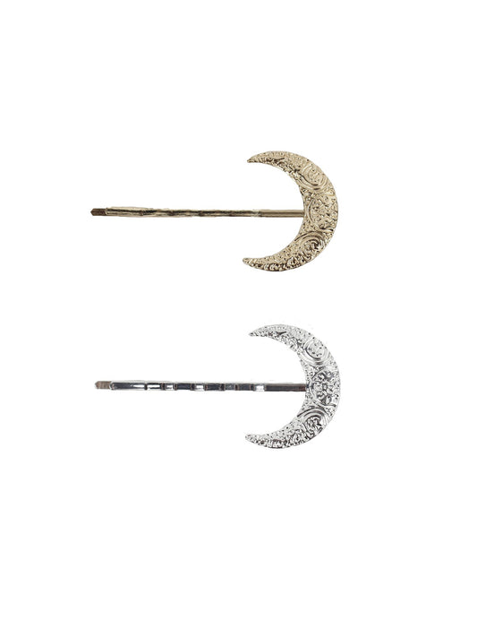 Silver/ Gold Crescent Moon Hairclips Set