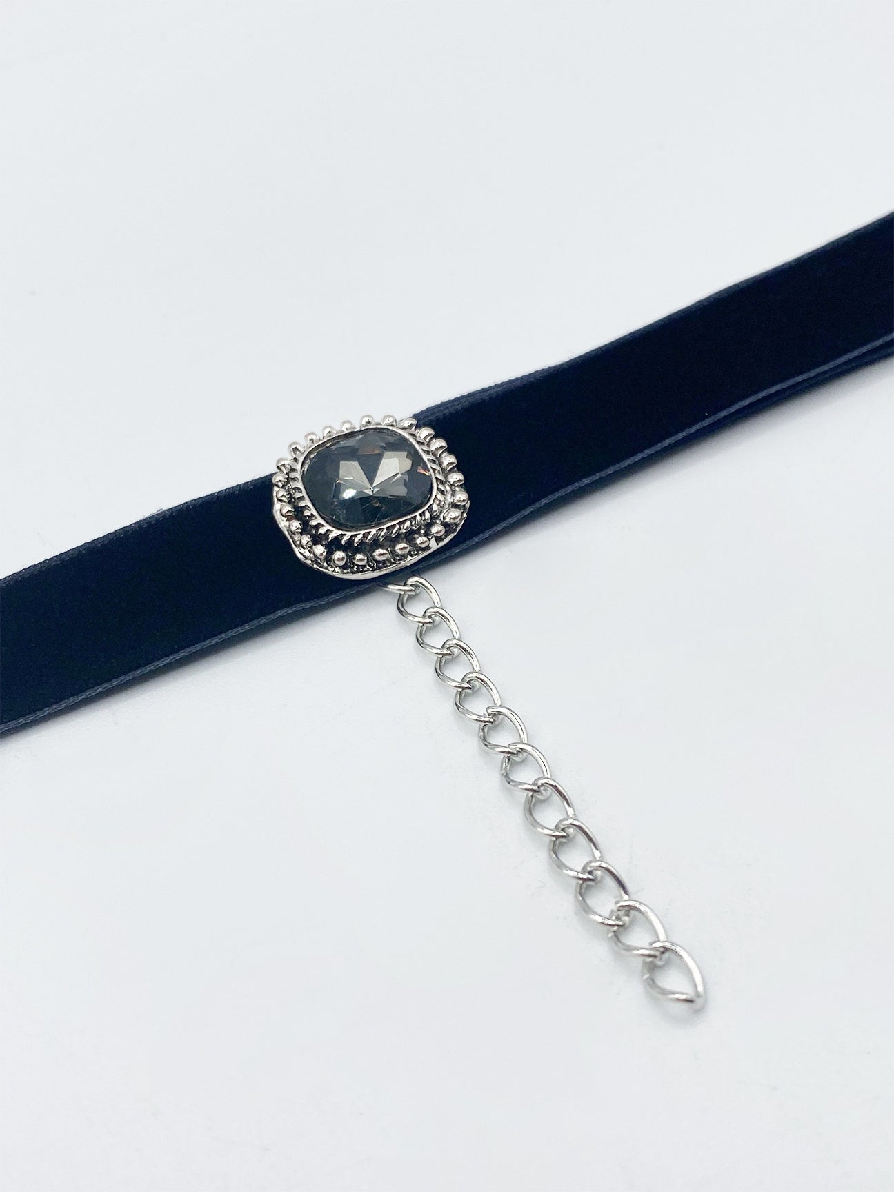 Black Faux Velvet Choker Necklace with Grey Jewel