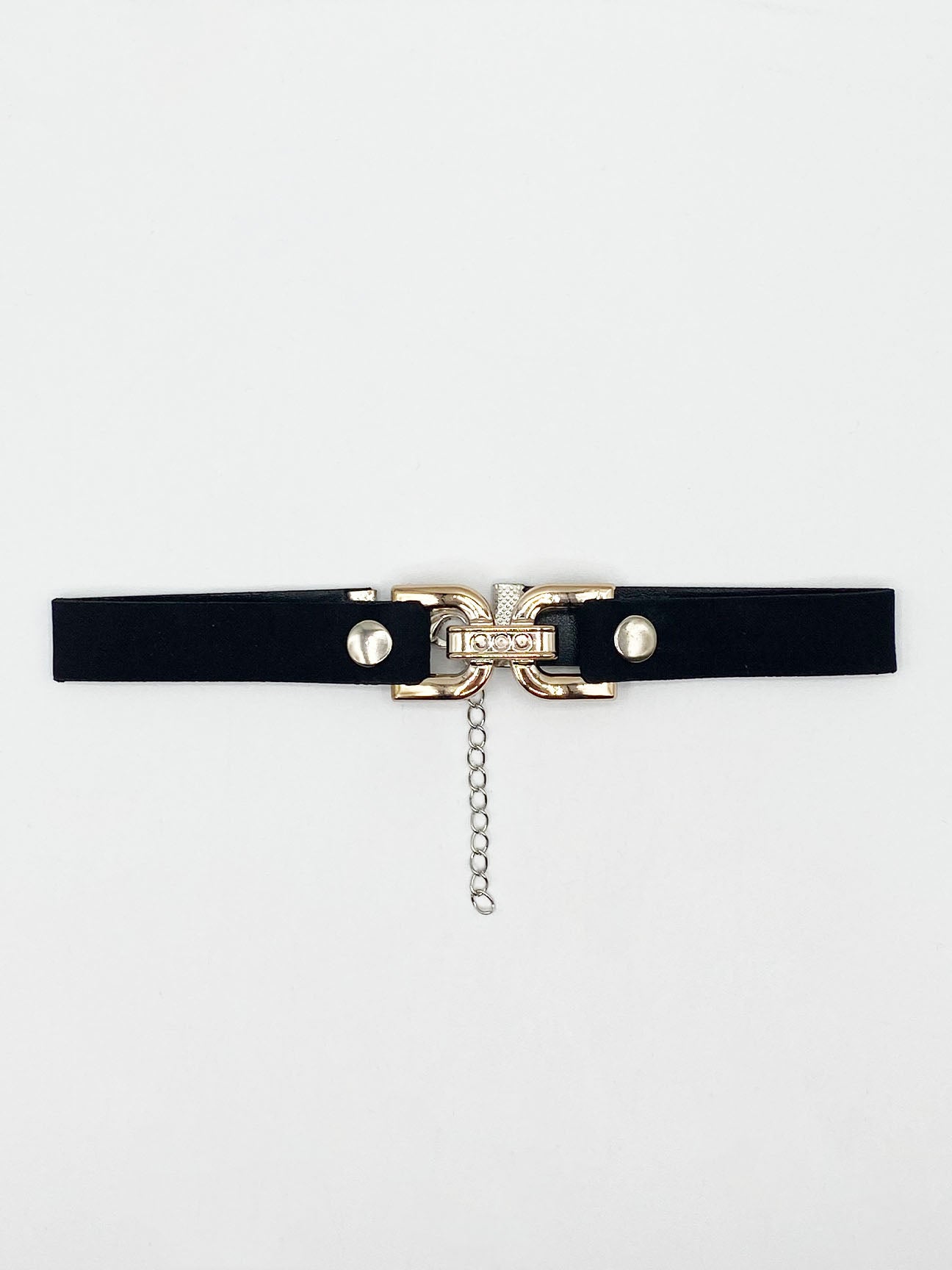 Black Faux Suede Choker Necklace With Gold Tint Clasp Centre