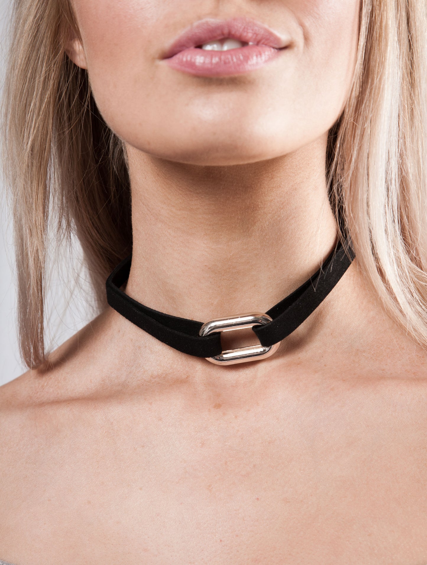 Black Faux Suede Choker Necklace With Silver Metal Center Charm