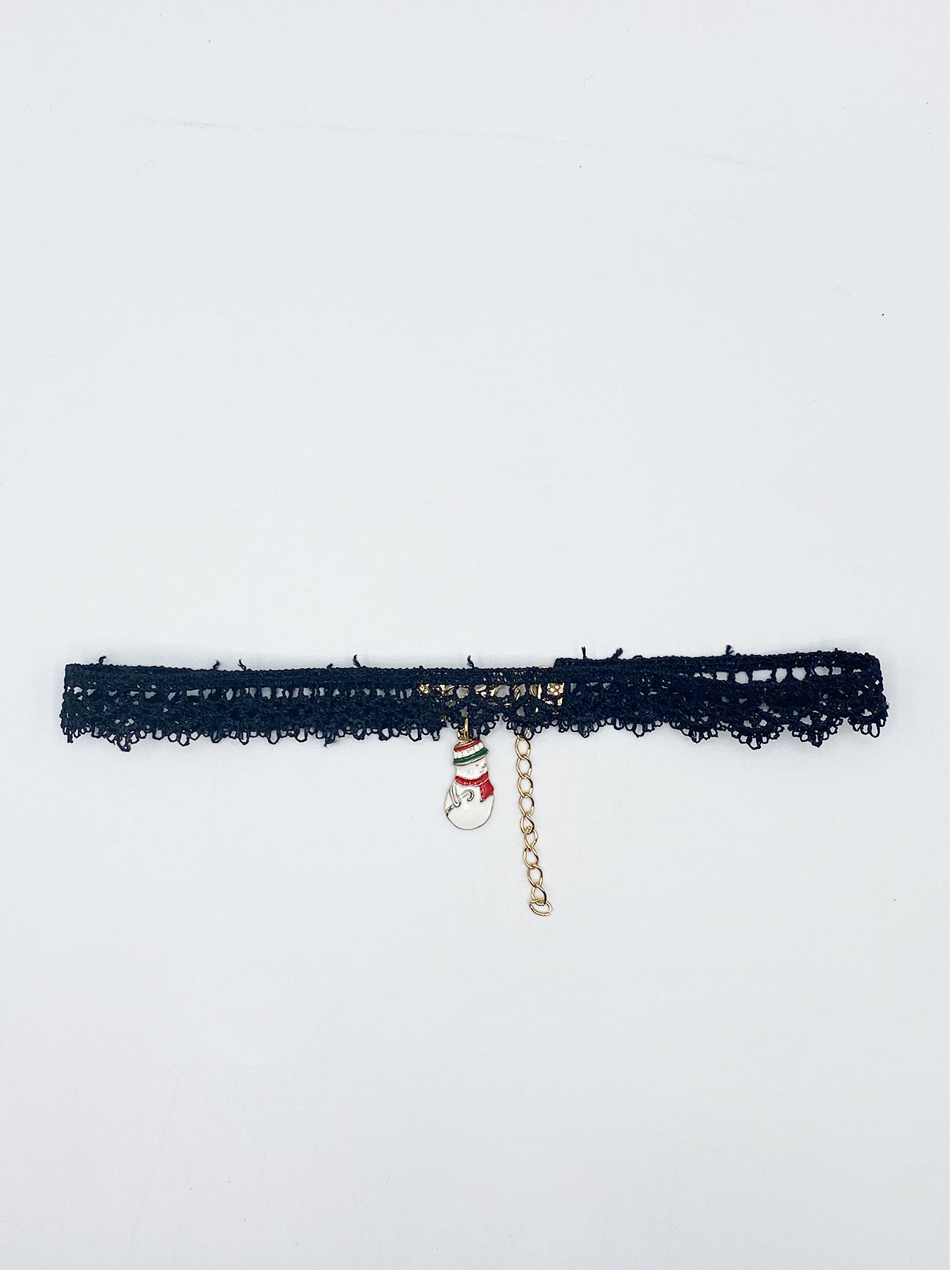 Black Corded Lace Scallop Effect Choker With Snowman Pendant