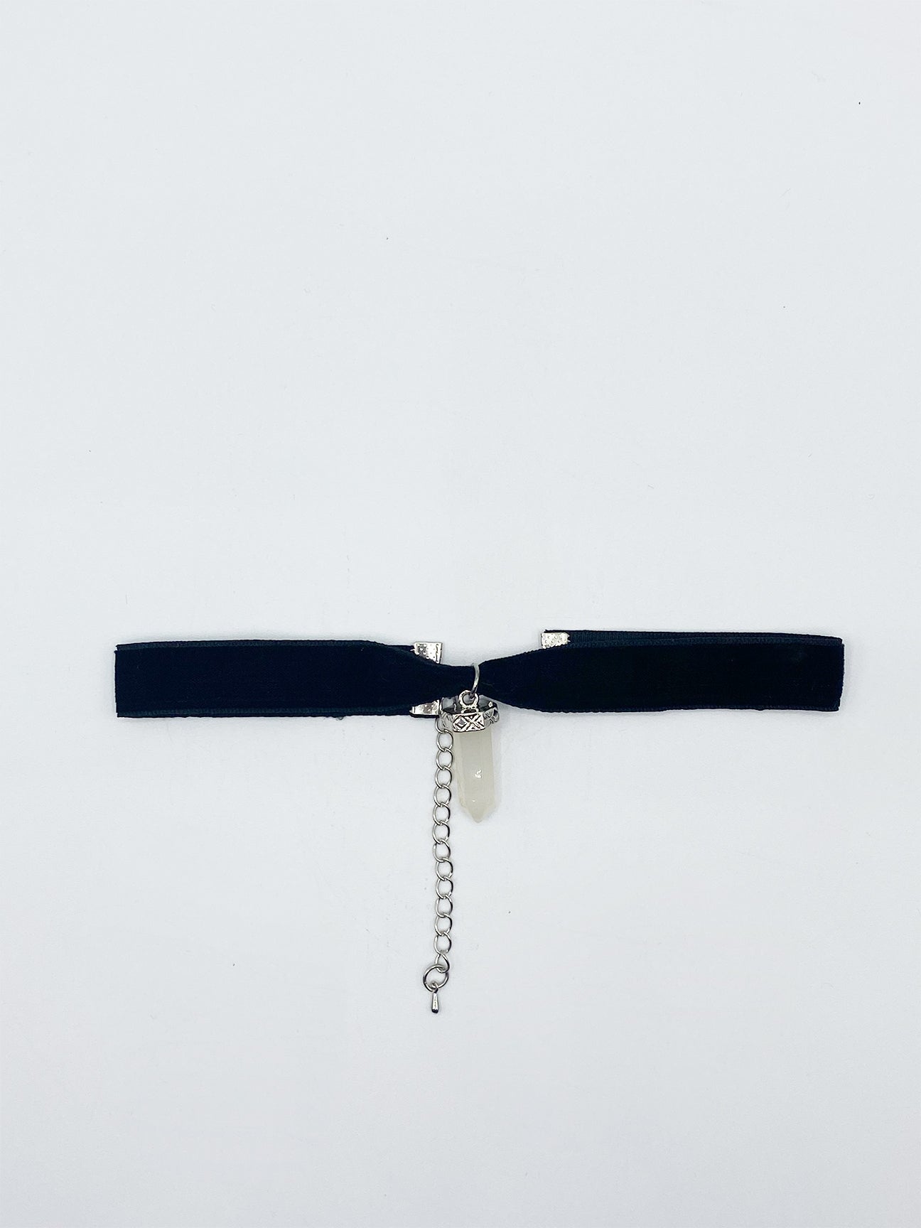 Natural Crystal Point Charm Black Velvet Choker Necklace