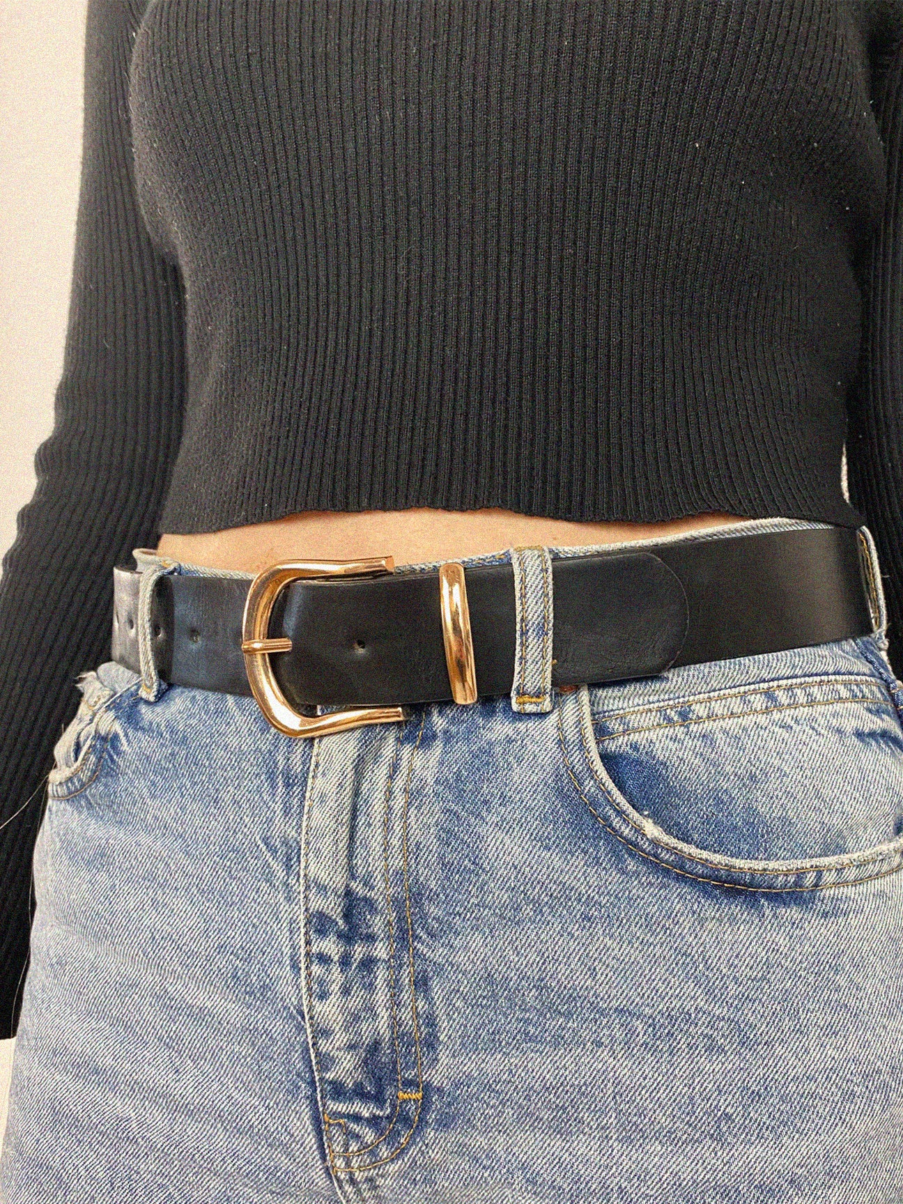 PU Leather Belt With Gold Metal Buckle