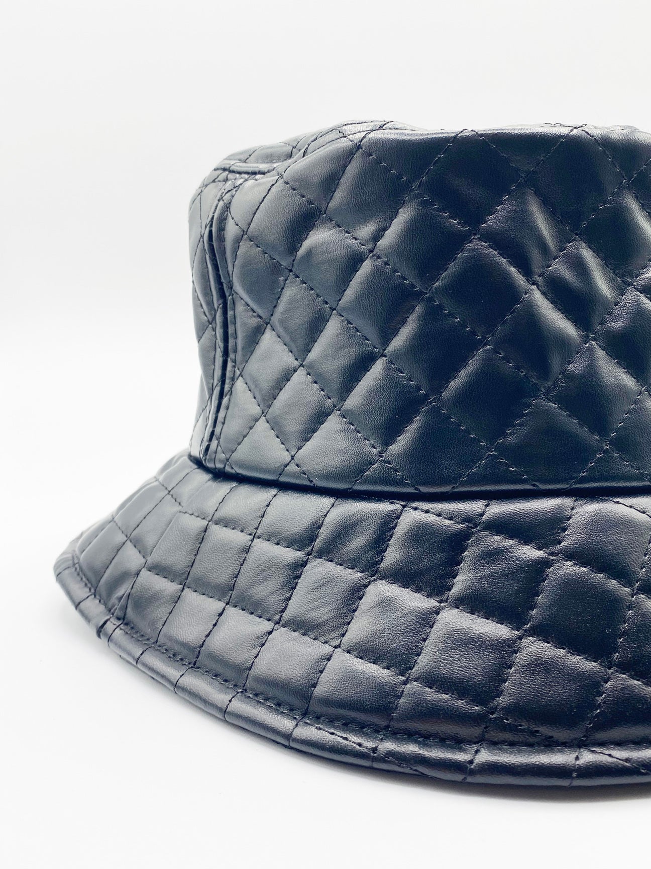 Quilted PU Leather Bucket Hat In Black