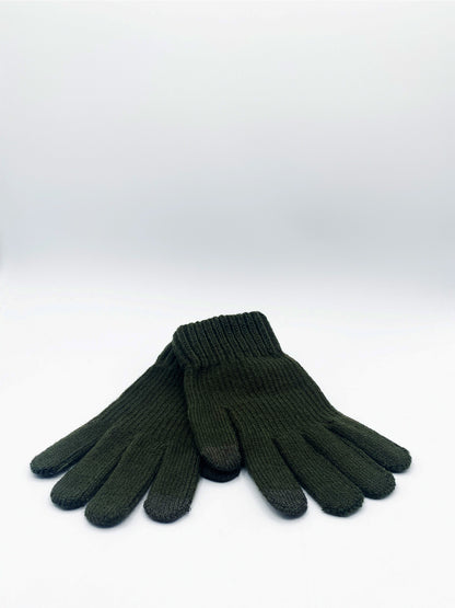 Plain Knitted Gloves in Khaki