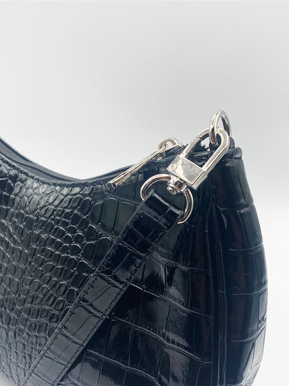 Moc Croc PU Shoulder Bag in Black