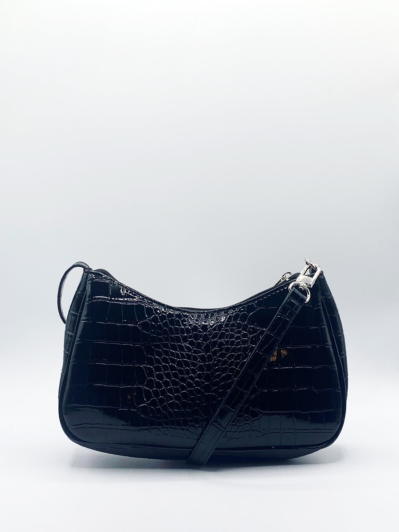Moc Croc PU Shoulder Bag in Black
