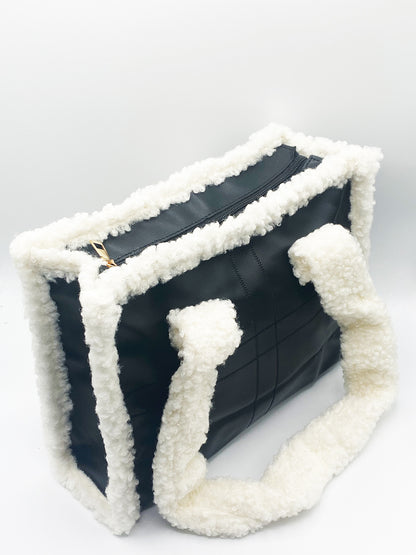 Black PU Bag With Faux Fur Trim