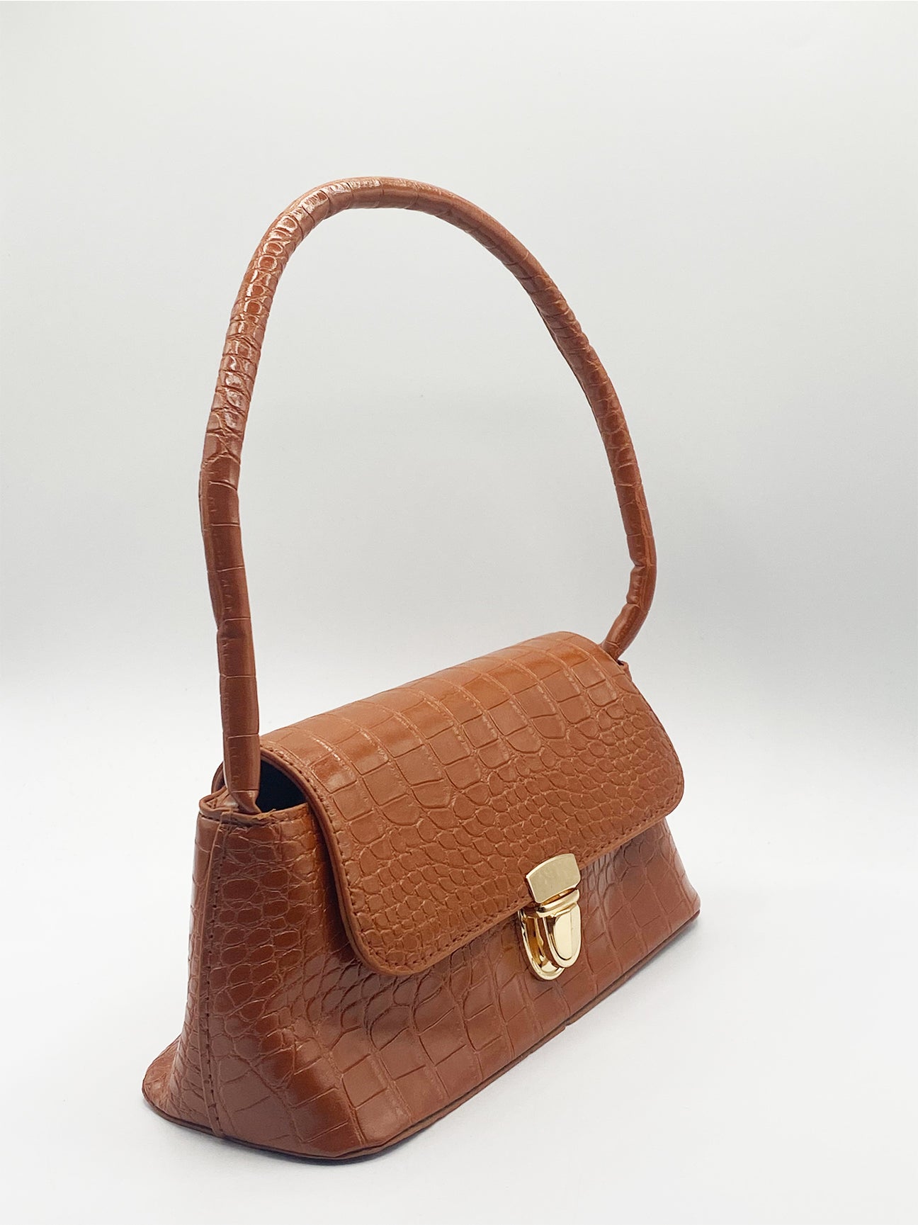 PU Shoulder Bag With Clasp in Brown