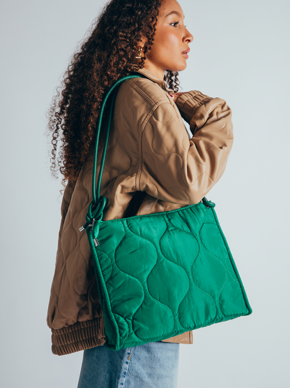 Nylon Quilted Holdall in Green