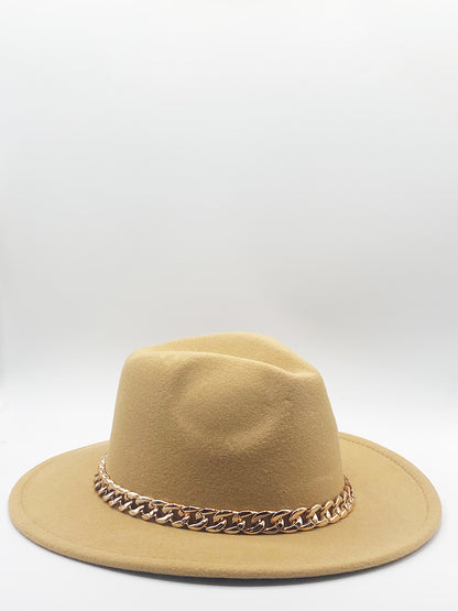 Tan Trilby Hat With Chain Band