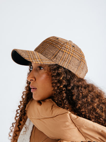 Beige Check Baseball Cap