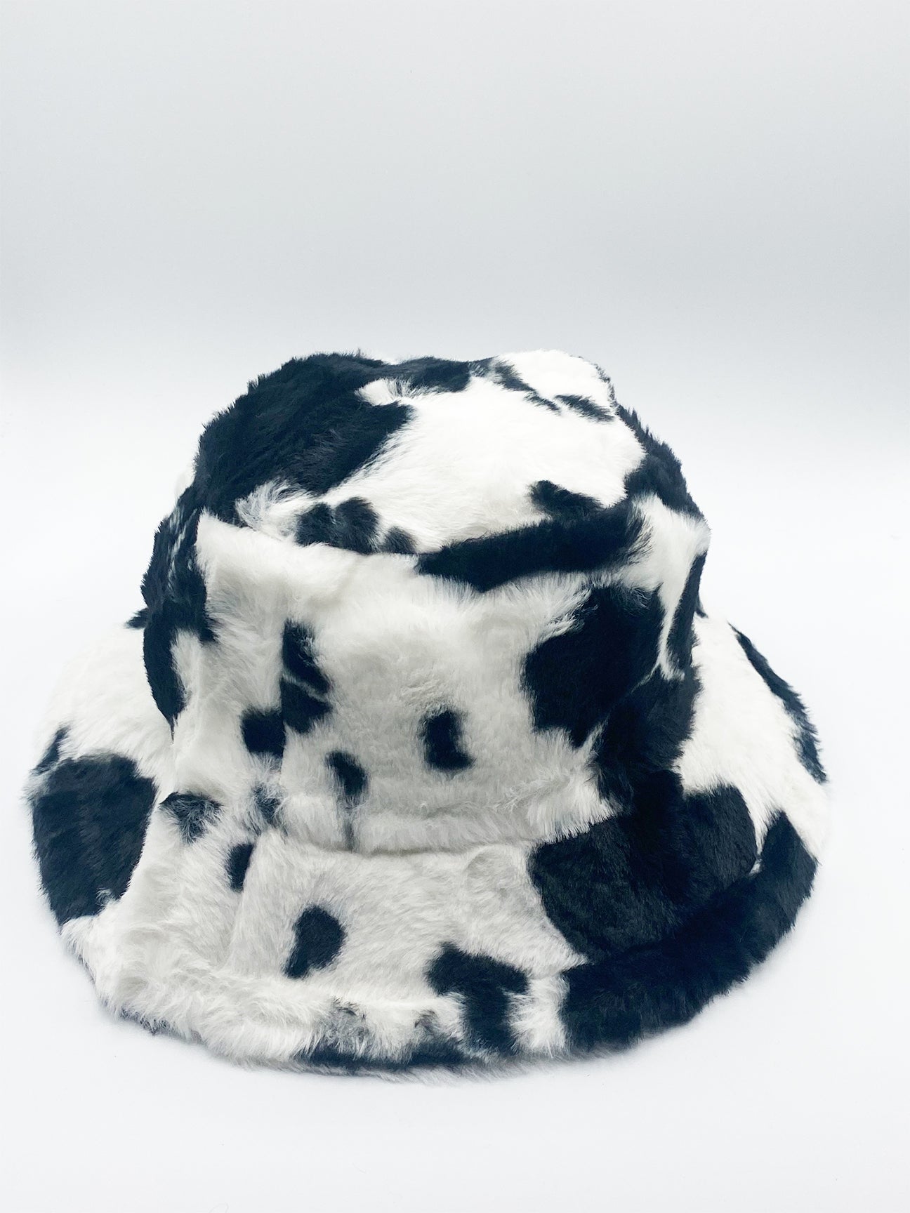 Cow Print Faux Fur Bucket Hat