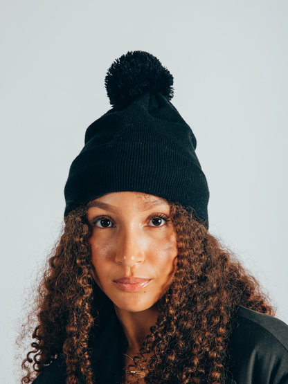 Pom Pom Beanie in Black