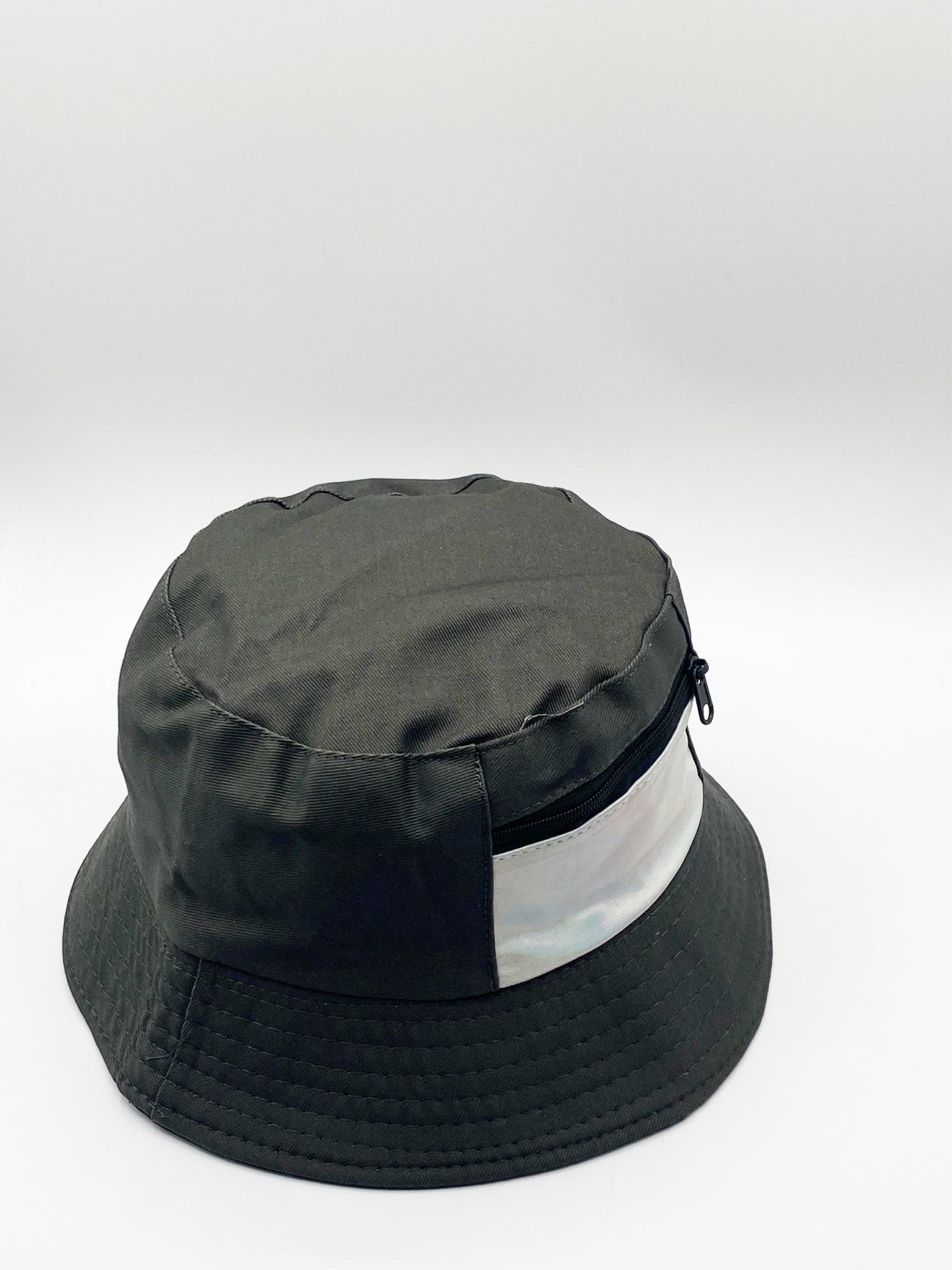 Khaki Bucket Hat with Iridescent Pocket Detail