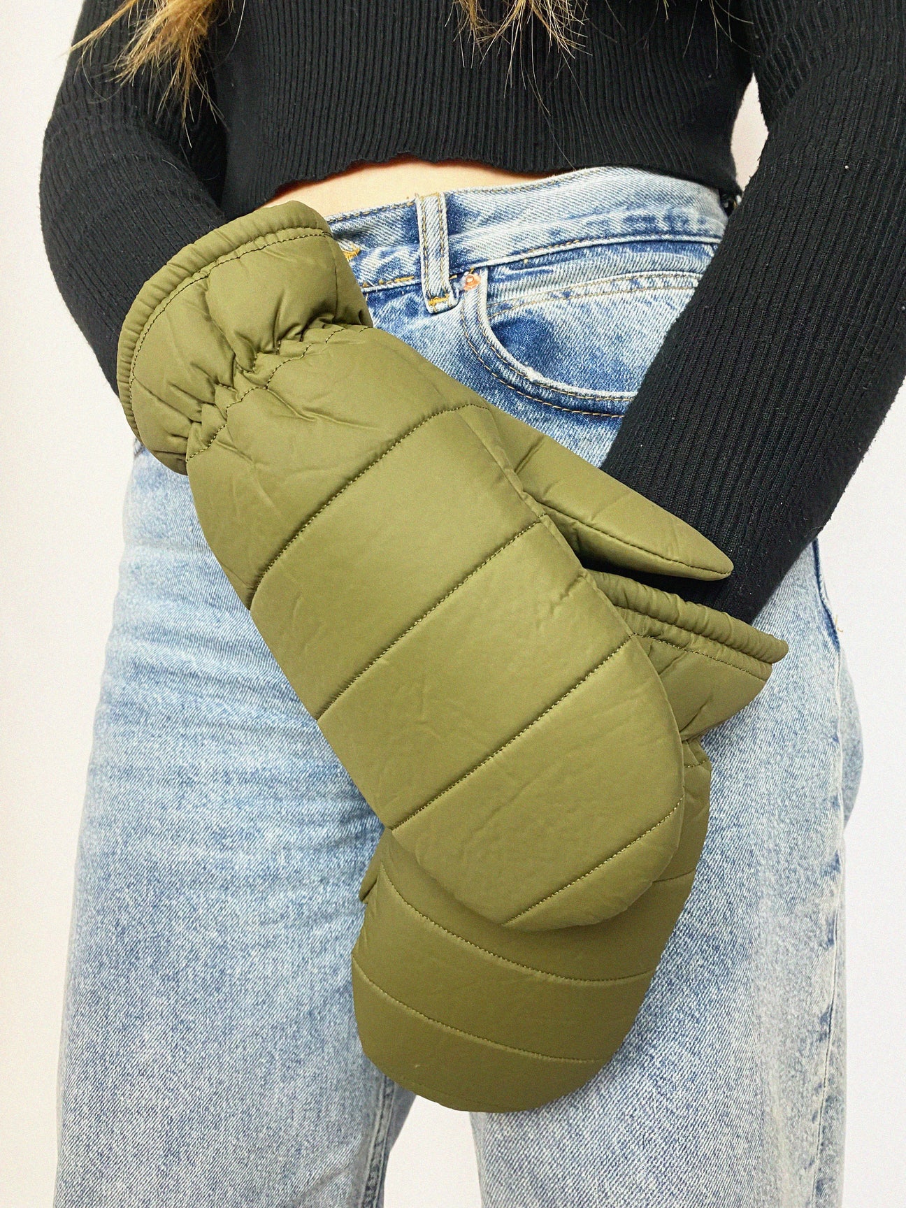 Quilted Mittens In Khaki