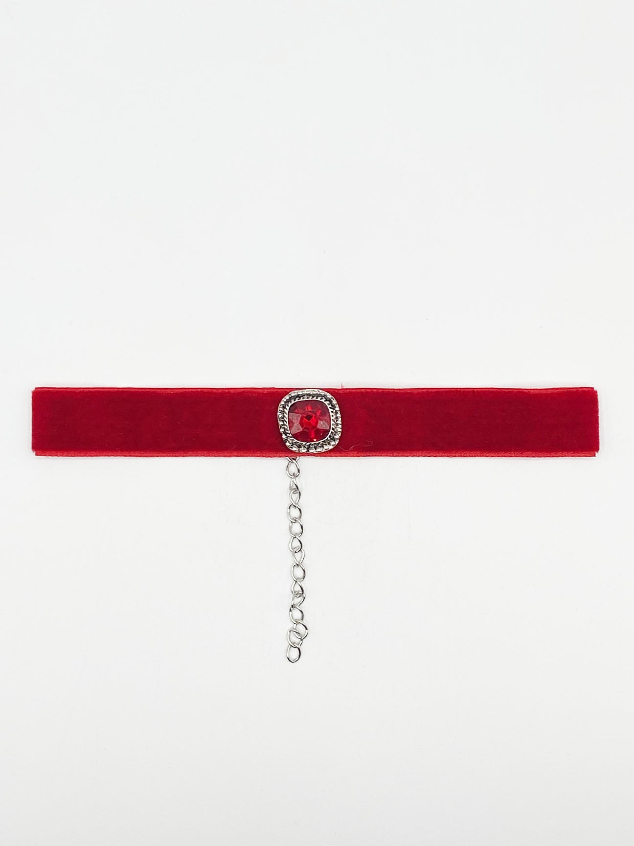 Red Faux Velvet Choker Necklace with Red Jewel