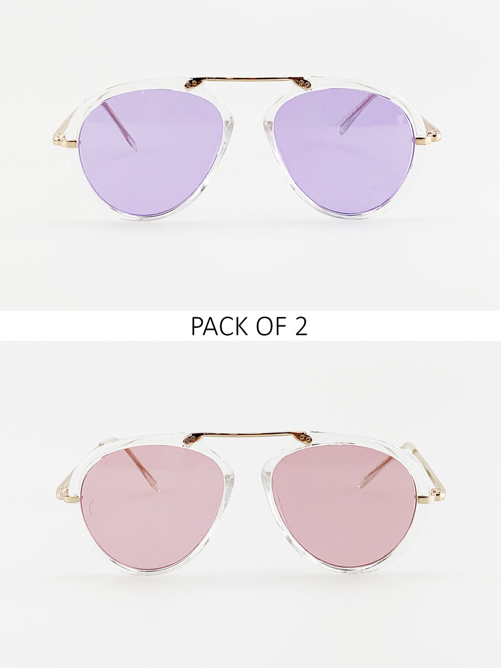 Gold Frame 2 Pack Aviator Style Sunglasses with Bridge