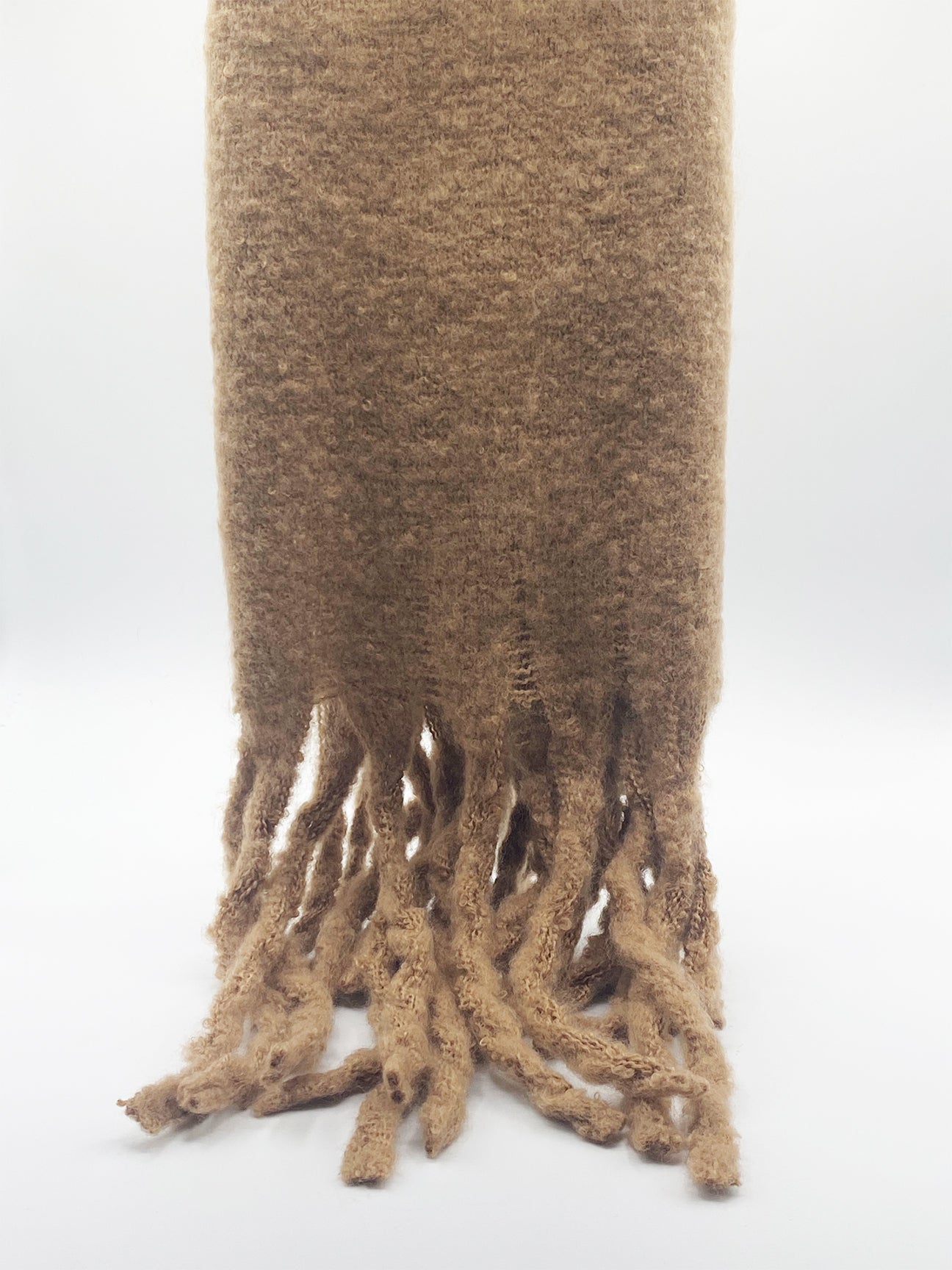 Knitted Scarf With Long Tassels in Beige