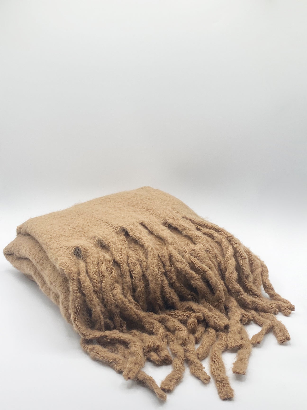 Knitted Scarf With Long Tassels in Beige