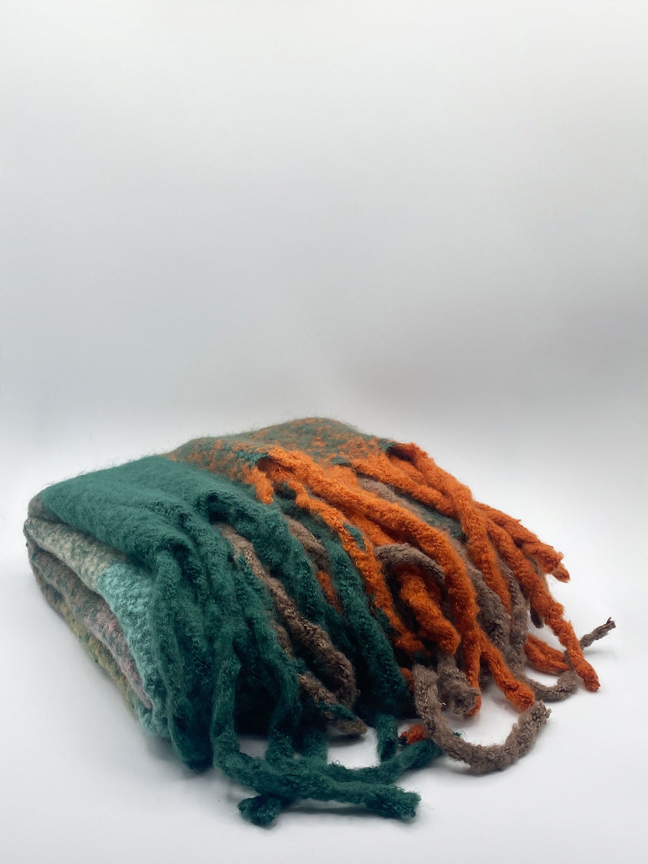 Check Blanket Scarf in Green and Orange