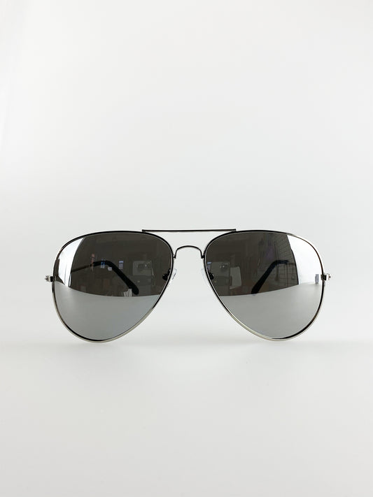 Silver Classic Pilot Aviator Sunglasses with Mirrored Lens
