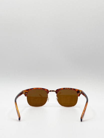 Tortoiseshell  Retro Gold Frame Metal Wayfarer Sunglasses