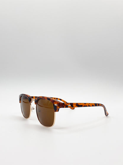 Tortoiseshell  Retro Gold Frame Metal Wayfarer Sunglasses